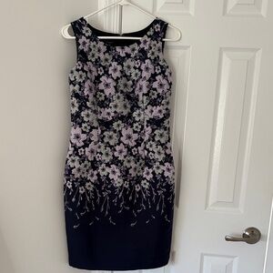 Talbots Navy and Lavender Floral Midi Dress